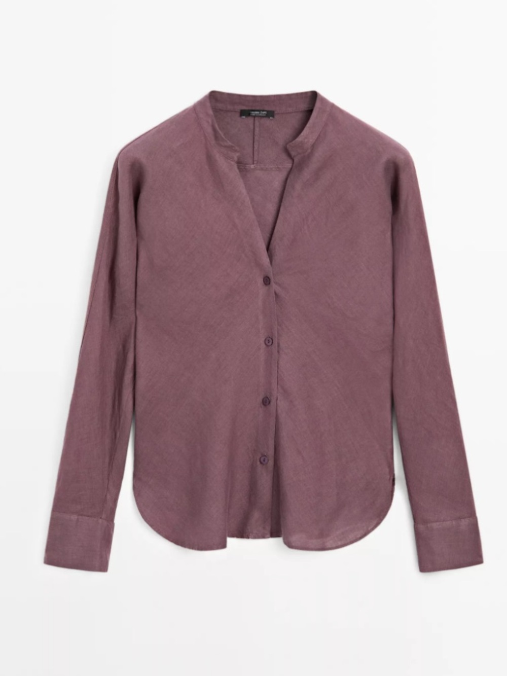Massimo dutti Linen Mauve stand collar V-Neck Button Front Blouse
